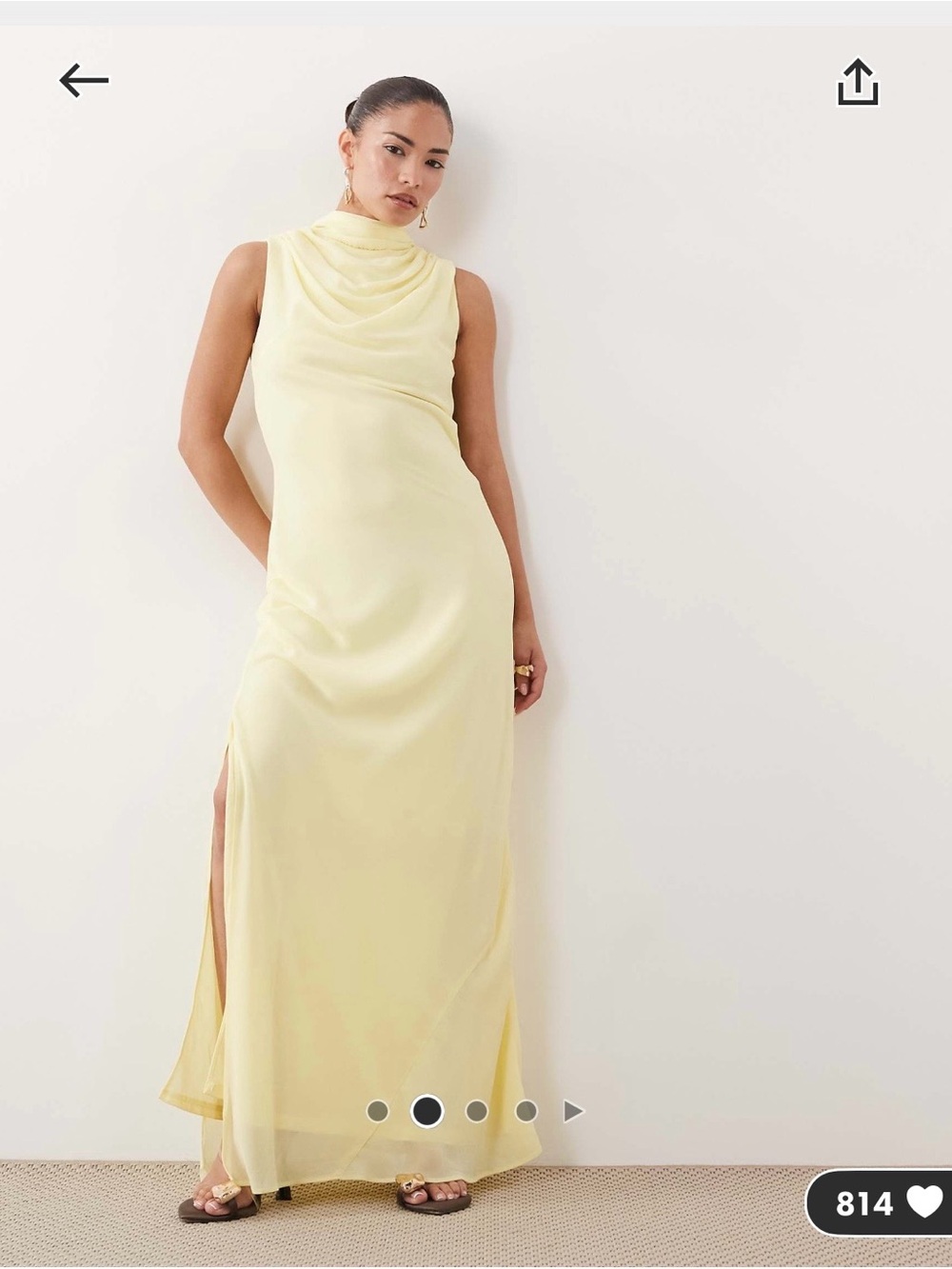 Elegant Yellow Cowl-Back Maxi Dress - Picture 3 of 4
